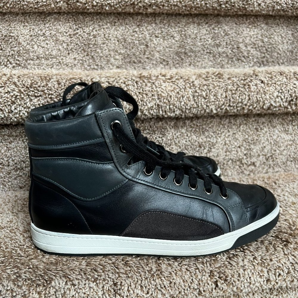 Prada Men's Black High Top Leather Trainers Sneakers - Picture 1 of 10